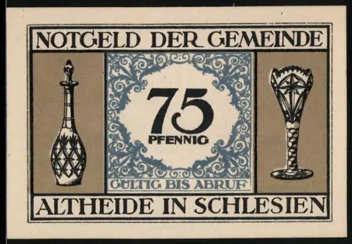 Notgeld Altheide in Schlesien, 75 Pfennig, Kristallglas-Hüttenwerke Franz Wittwer und Kristallwaren