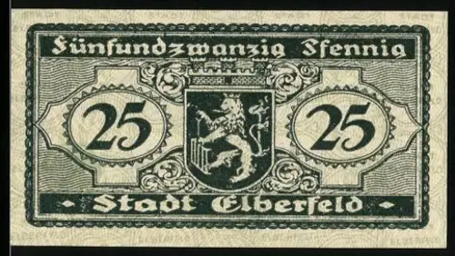 Notgeld Elberfeld 1919, 25 Pfennig, Löwenwappen und Stadttor