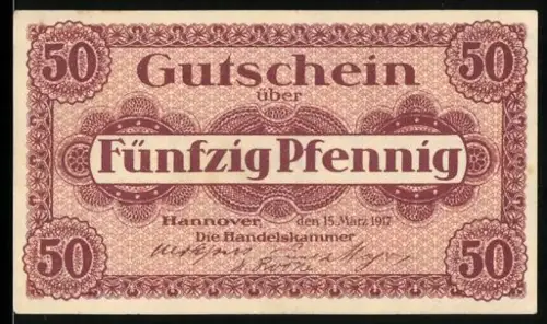 Notgeld Hannover 1917, 50 Pfennig, Ziermuster und Textschrift