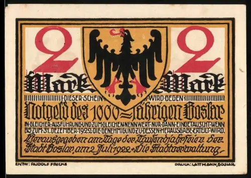 Notgeld Goslar 1922, 2 Mark, Reichsadler und tanzende Paare