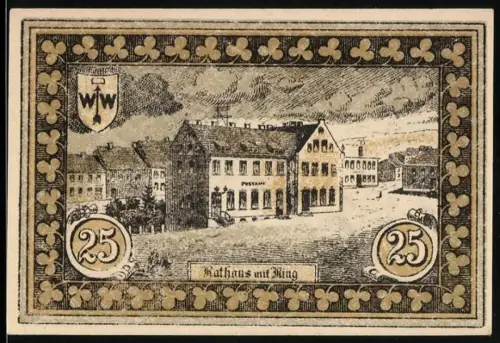 Notgeld Hohenfriedeberg, 25 Pfennig, Rathaus mit Ring und Protest. Kirche