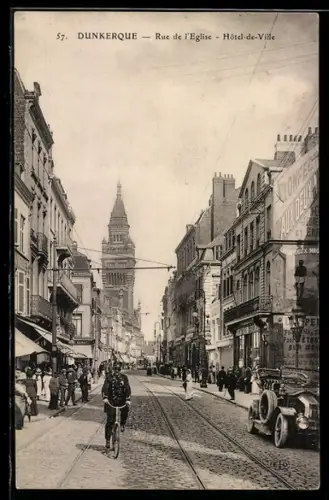 AK Dunkerque, Rue de l`Eglise, Hôtel-de-Ville