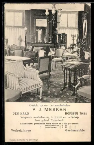 AK Den Haag, Gezicht op een der meubelzalen, A. J. Mesker, Hofspui 79/81
