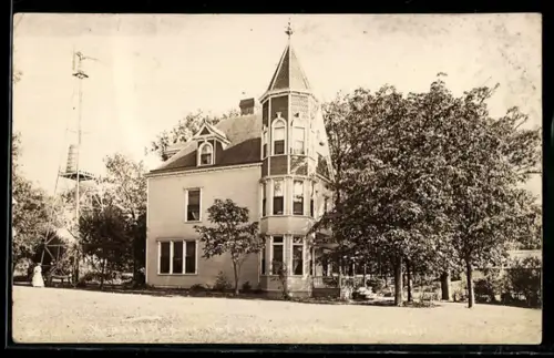 AK Cicero, ILL, viktorianisches Haus mit Turm und Windrad