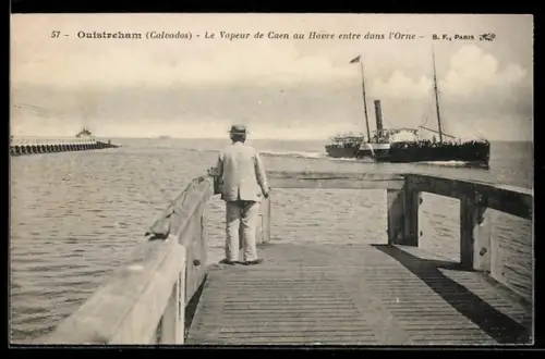 AK Ouistreham /Calvados, Le Vapeur de Caen au Havre entre dans lOrne