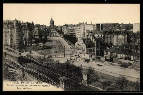 AK Paris, Le Métro aérien et l`Avenue de Breteuil Les Invalides