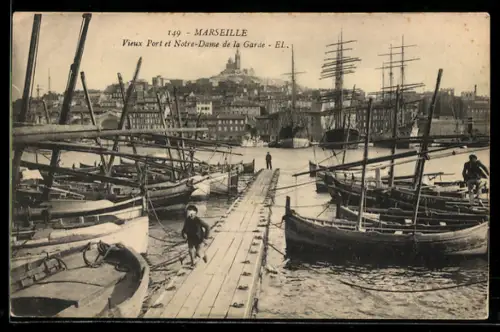 AK Marseille, Vieux Port et Notre-Dame de la Garde
