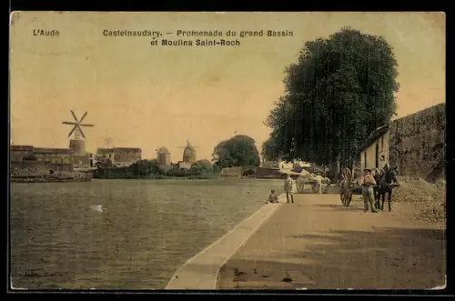 AK Castelnaudary, Promenade du grand Bassin et Moulins Saint-Roch