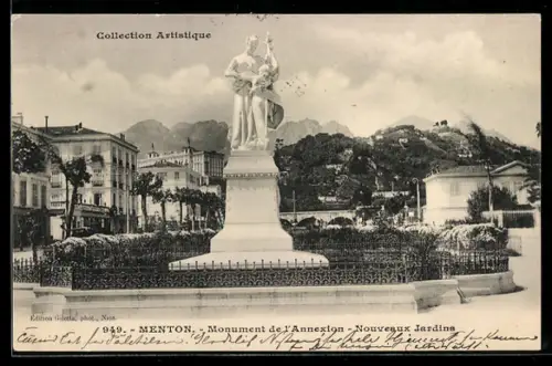 AK Menton, Monument de l`Annexion, Nouveaux Jardins
