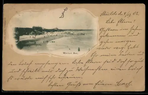 AK Whitley Bay, Strand mit Badegästen