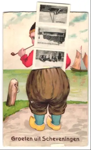 Leporello-AK Scheveningen, Kon. Wilhelmina Wandelhoofd, Strand Palace-Hotel, Het Kurhaus, Strandleven, Strandgezicht