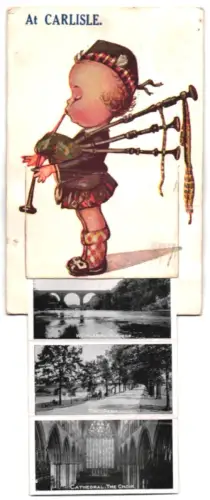 Leporello-AK Carlisle, English Street, Botchergate, Victoria Statue, The Castle, Citadel Station, Wetheral Bridge