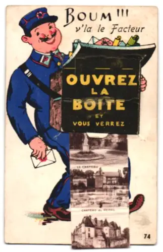 Leporello-AK Flers-de-l`Orne, Le Chateau, Monument aux Morts, Eglise St. Germain, Le Chateau et l`Etang