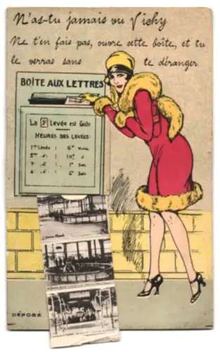 Leporello-AK Vichy, Boîte aux Lettres, Le Casino, Hôtel de Ville, Villa Sévigné, L`Ancien Parc, Châlet de l`Empereur