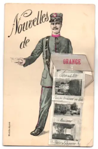 Leporello-AK Orange, Rue Caristie, Théâtre Romain, Théâtre Moderne, Hôtel de Ville, Statue de Gasparin