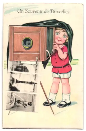 Leporello-AK Bruxelles, Gare du Nord, Palais de Justice, Grande Place, Hotel de Ville, Mädchen mit Fotoapparat