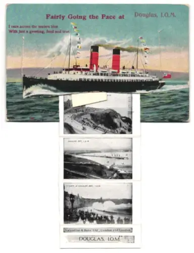Leporello-AK Douglas /I. O. M., The Promenade, The Pier, Port Jack and Road to Groudle, Douglas Bay, Passagierschiff