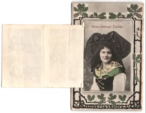 Leporello-AK Elsass-Lothringen, Frauen und Männer in Elsass-Lothringer Trachten