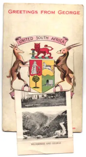 Leporello-AK George, Entrance to George, Victoria Square, Victoria Bay, Keimans River, Wappen