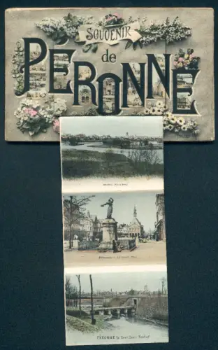 Leporello-AK Peronne, Porte de Paris, Le Chateau, Porte Saint Nicolas, Vue des Etangs