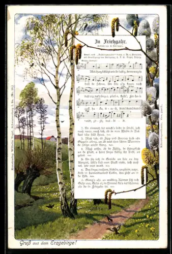 AK Lied In Friehgahr, Im Frühjahr, Vögel bei den Birken, Weidenzweige