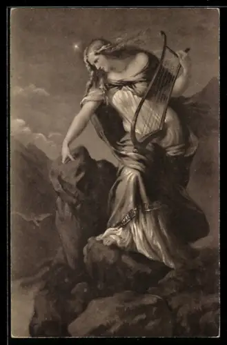 AK Partie am Rhein, Loreley mit Harfe