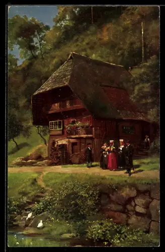 Künstler-AK H. Hoffmann: Schwarzwald, Haus im Schapbachtal