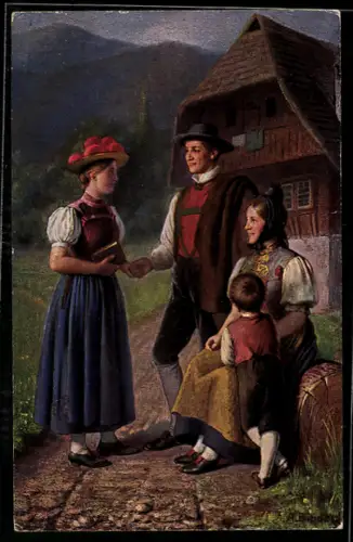 Künstler-AK Familie in Schwarzwälder Tracht