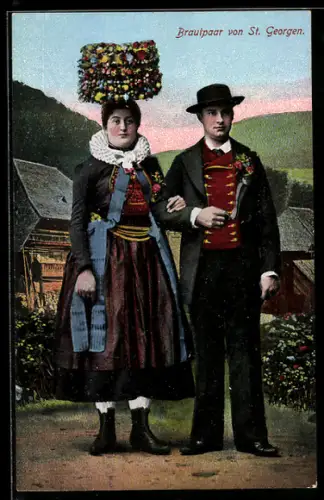 AK Tracht Schaumburg-Lippe, Brautpaar von St. Georgen
