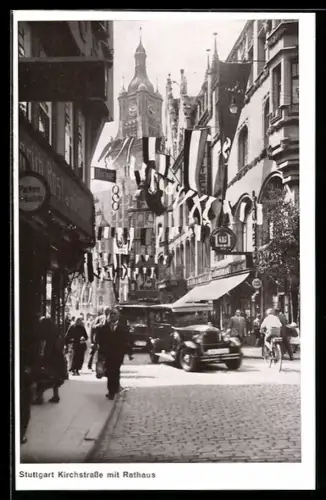 AK Stuttgart, Kirchstrasse mit Fahnenschmuck zum Turnfest