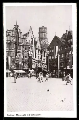 AK Stuttgart, Turnfest 1933, Marktplatz mit Stiftskirche