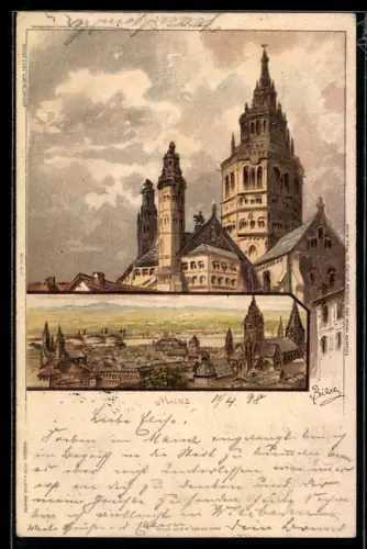 Künstler-Lithographie Carl Biese: Mainz, zwei Motive