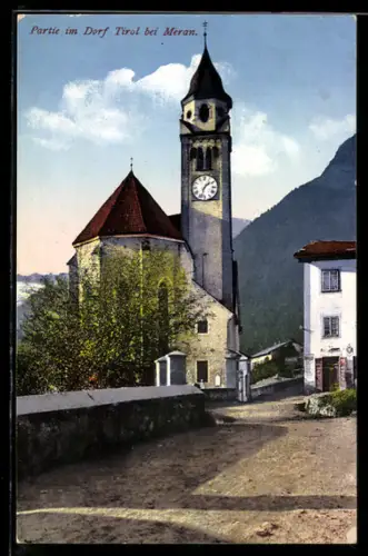 AK Dorf Tirol, Ortspartie mit Kirche