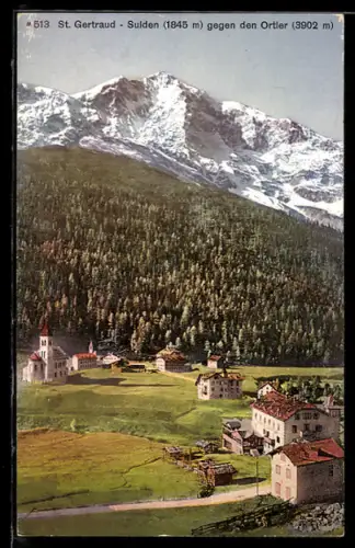 AK St. Gertraud-Sulden, Ortsansicht gegen den Ortler