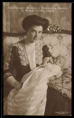 AK Grossherzogin Alexandra von Schwerin / Mecklenburg mit Herzog Christian Ludwig