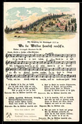 Lied-AK Anton Günther NR 30: Wu da Wälder hamlich rausch`n, Blick zum Spitzberg