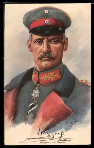 Künstler-AK Kronprinz Rupprecht von Bayern in Uniform mit Schirmmütze