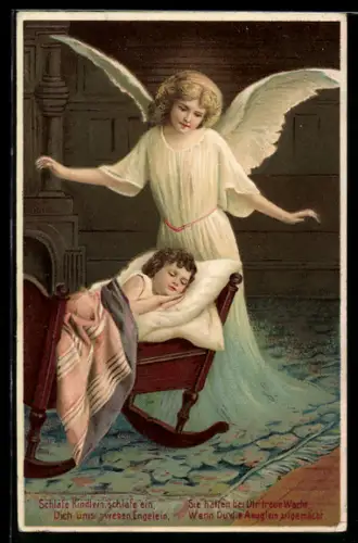 AK Schlafe Kindlein, schlafe ein..., Schutzengel