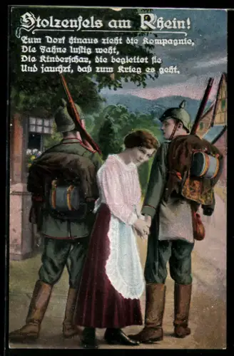 AK Soldaten vor dem Ausmarsch verabschieden sich von einer jungen Dame