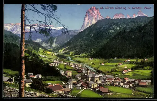 AK St. Ulrich in Gröden, Blick ins Tal