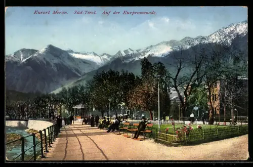 AK Meran, auf der Kurpromenade