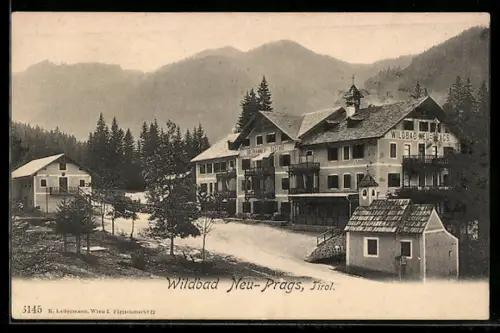 AK Prags /Tirol, Blick zum Hotel Wildbad Neu-Prags