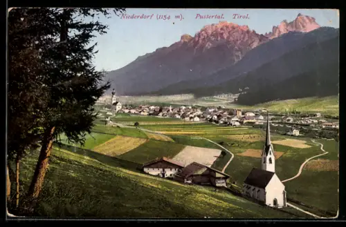 AK Niederdorf /Pustertal, Panorama mit Kirche