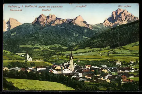 AK Welsberg im Pustertal, Totale gegen die Dolomiten, Birkenkofl, Sarlkofl, Lungkofl und Dürrenstein