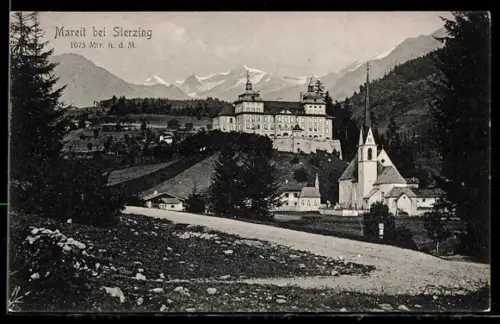 AK Mareit bei Sterzing, Blick auf das Schloss und die Kirche