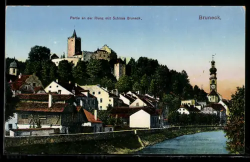 AK Bruneck, Partie an der Rienz mit Schloss