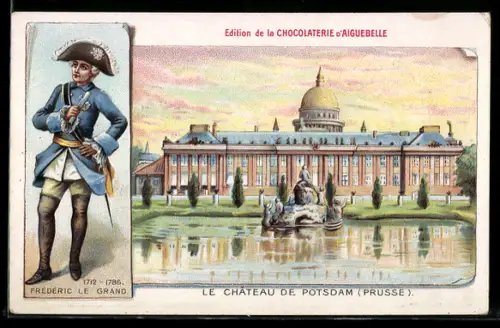 Lithographie Potsdam, Neues Palais, Reklame für Chocolaterie d`Aiguebelle