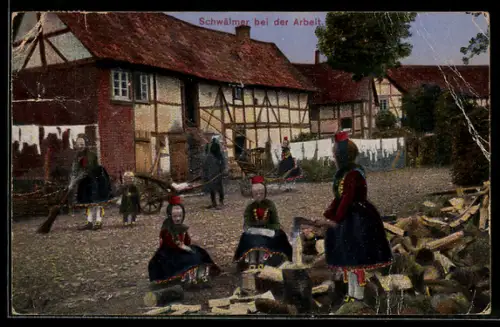 AK Schwälmer bei der Arbeit, hessische Tracht