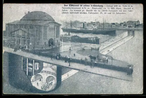 AK Hamburg-St. Pauli, Elbtunnel in seiner Vollendung, Querschnitt des Tunnels