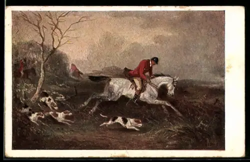 AK Szene einer Treibjagd, Reiter und Hunde